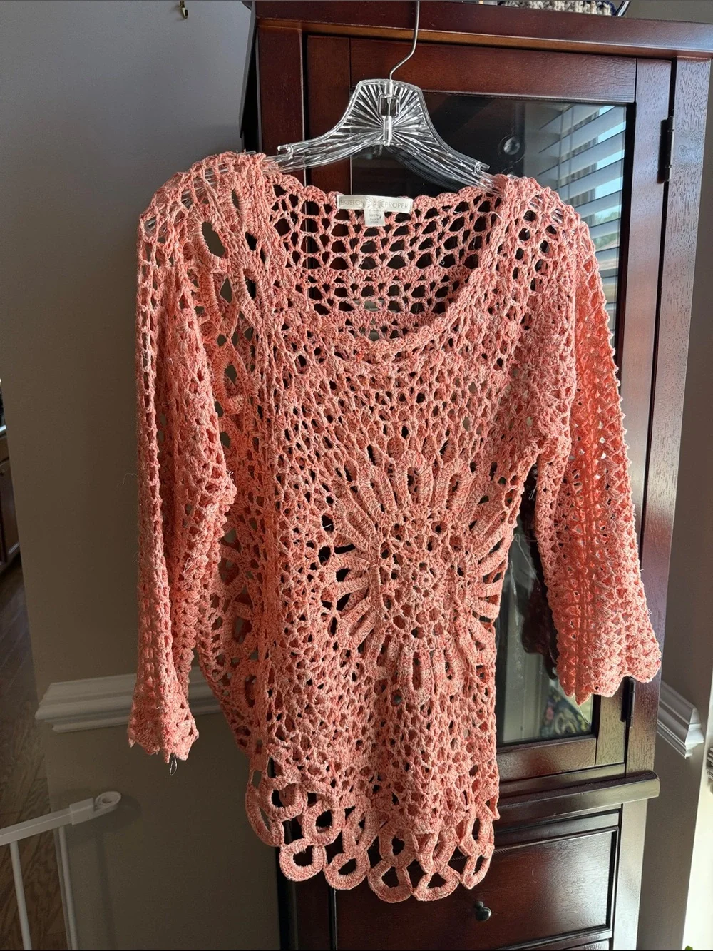 Boston Proper Peach Crochet Openwork Top - Picture 1 of 5